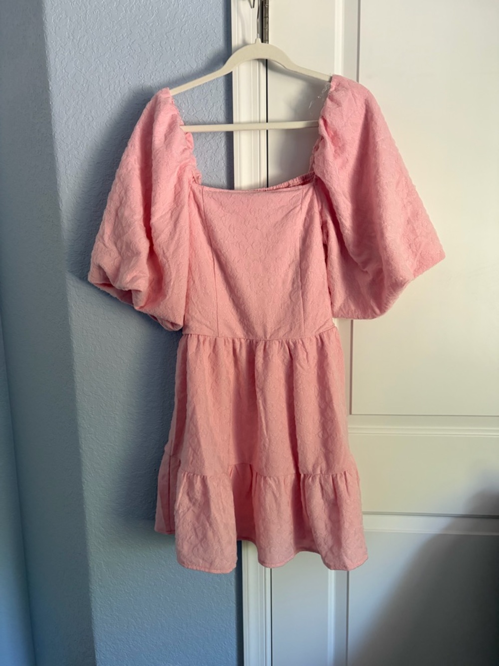 Strut & Bolt NWT Pink Puff-Sleeve Mini Dress with Square Neckline